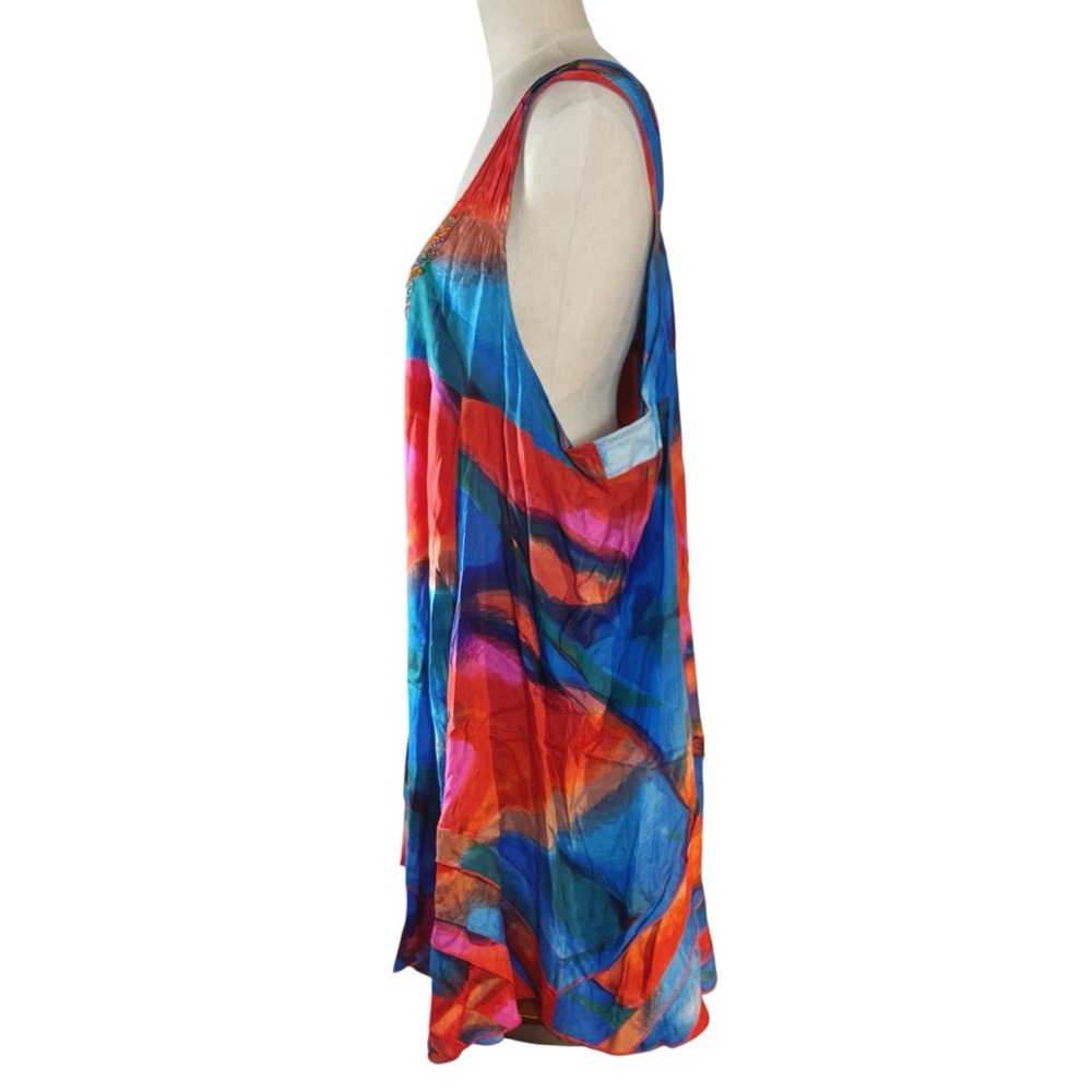 Denim 24/7 Multicolor Swim Coverup Beaded V-Neck Flowing Silhouette Sz 32W EUC - Picture 4 of 7
